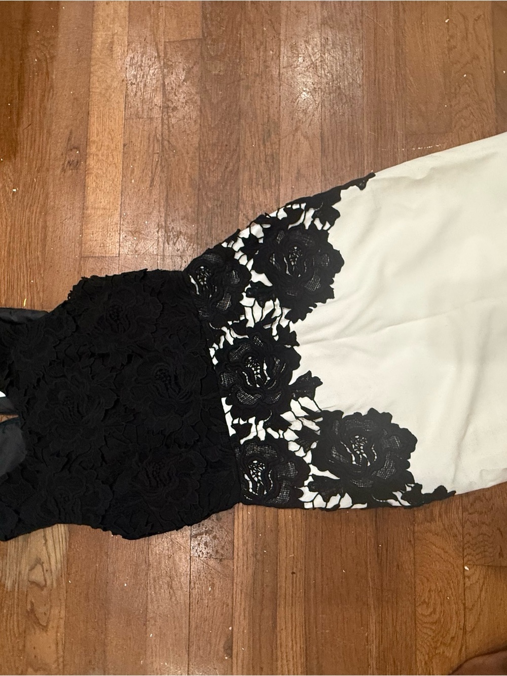 Calvin Klein Black and White Lace-Overlay Midi Dress